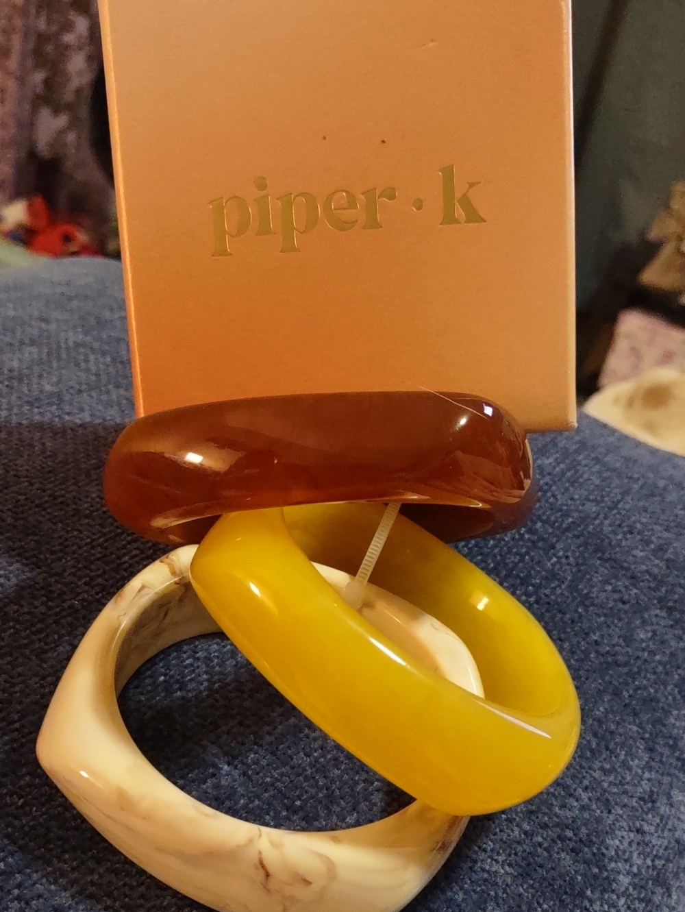 NWT Piper K Chunky Resin Bangle Bracelet Stack Set Earth Tones 3PC Boxed